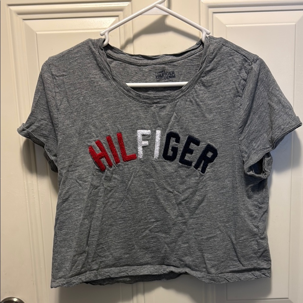 Tommy Hilfiger Gray Tee with Red and Blue Logo
